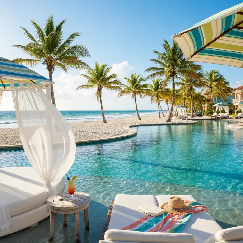 beachside caribbean resort poolside view