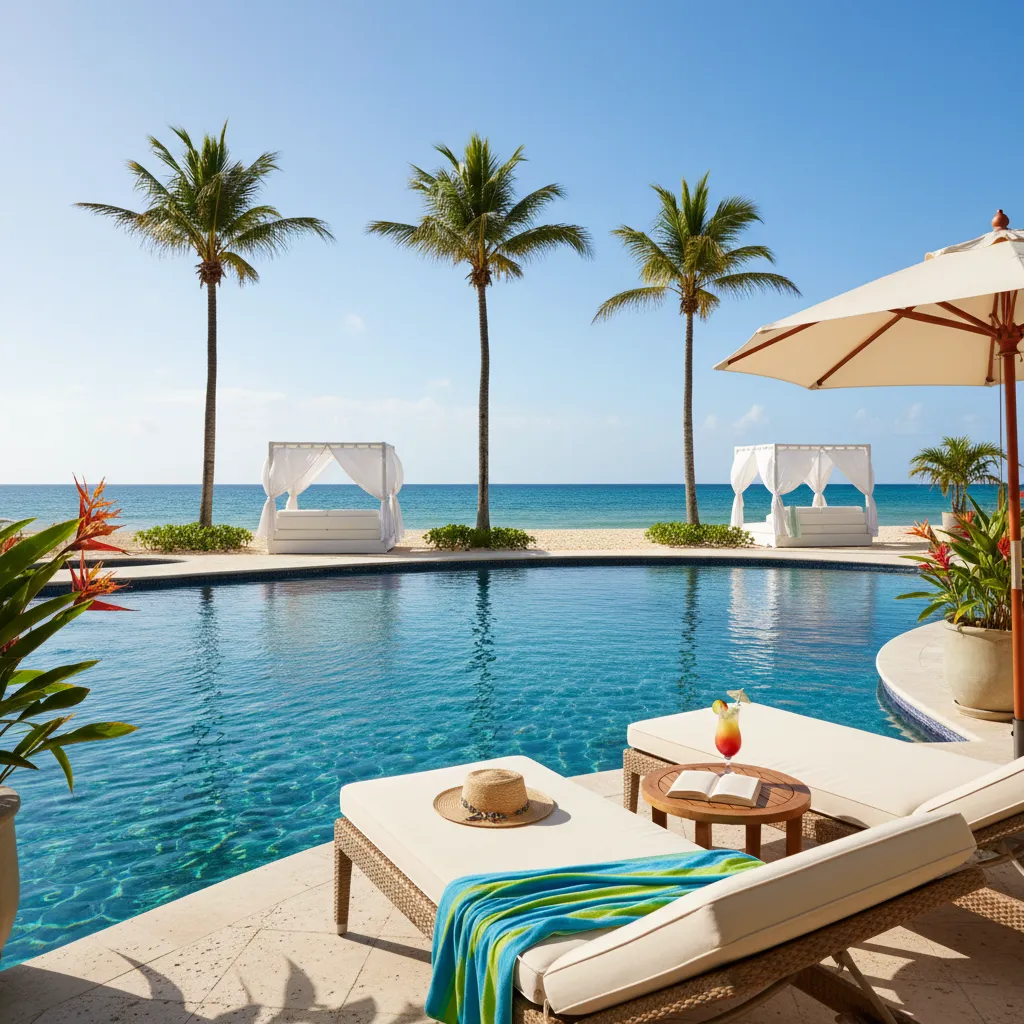 beachside caribbean resort poolside view2