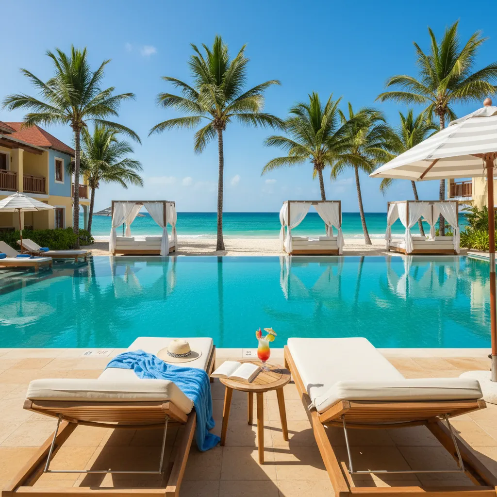 beachside caribbean resort poolside view4