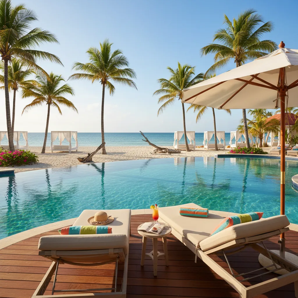luxury caribbean resort poolside scene