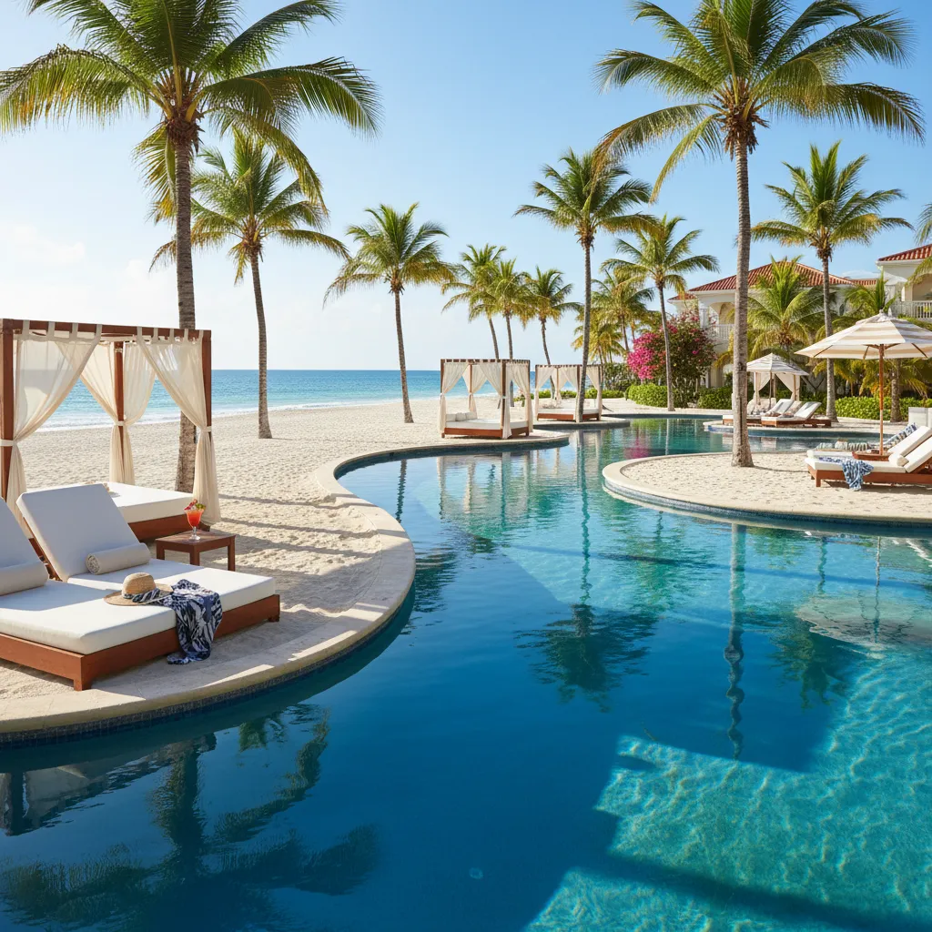 luxury caribbean resort poolside scene10
