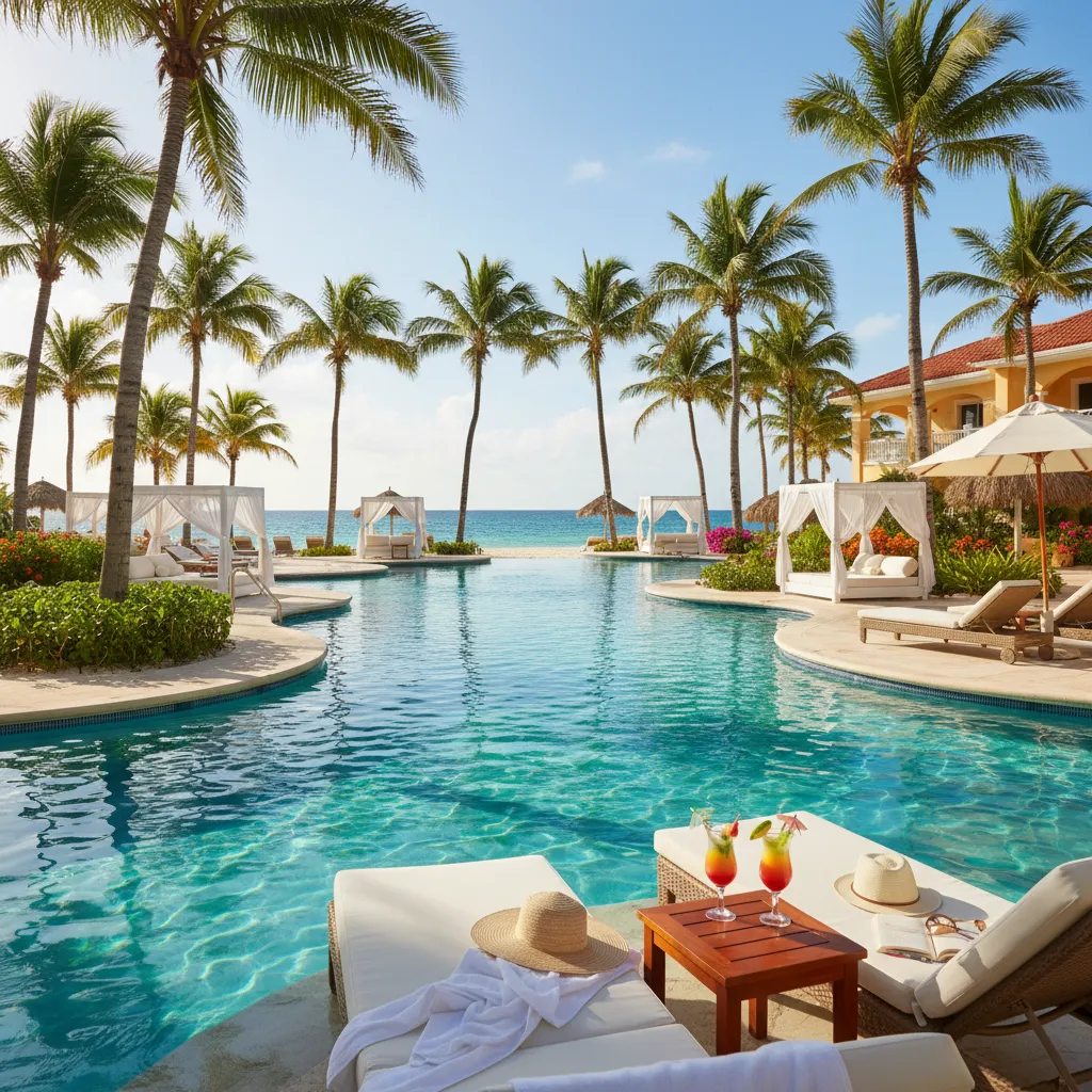 luxury caribbean resort poolside scene11