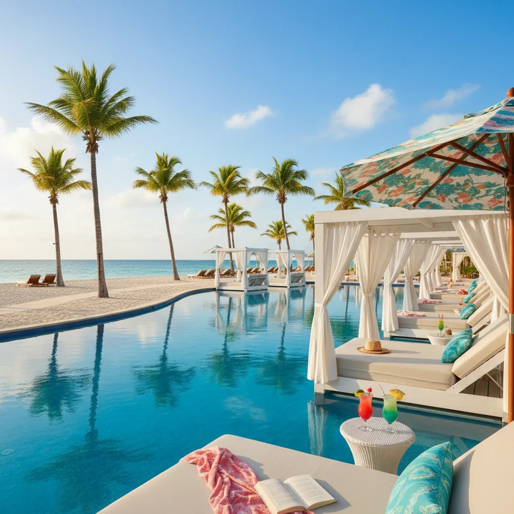 luxury caribbean resort poolside scene13