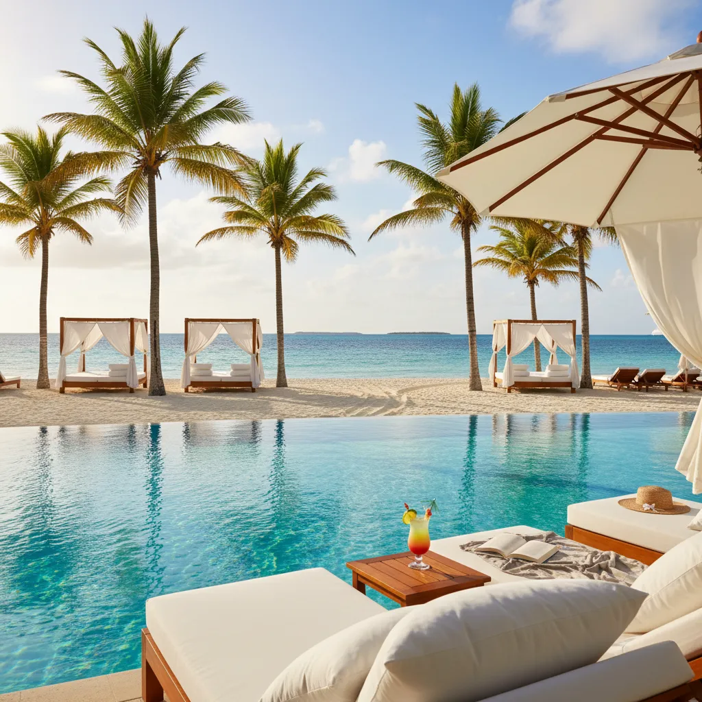 luxury caribbean resort poolside scene14
