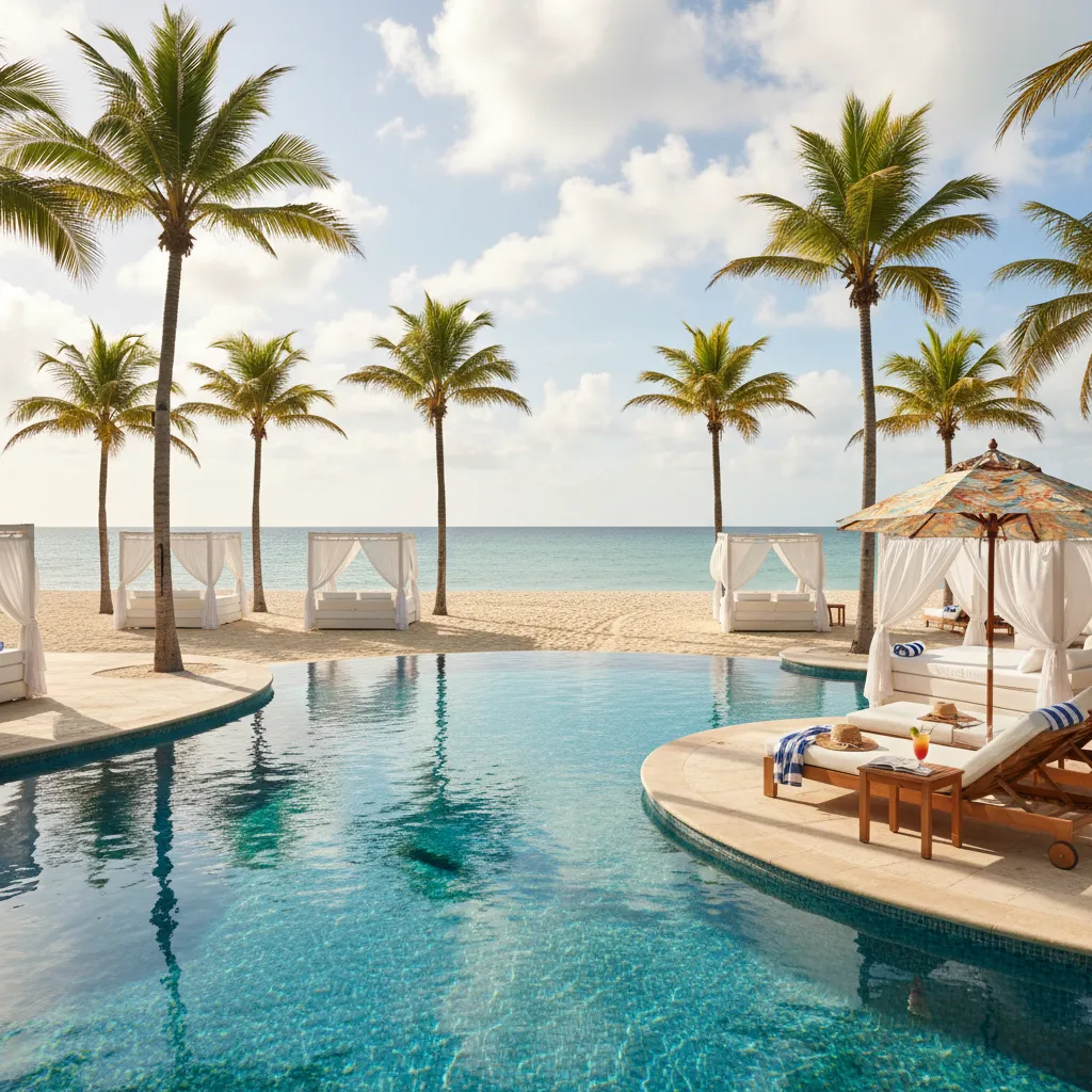 luxury caribbean resort poolside scene15