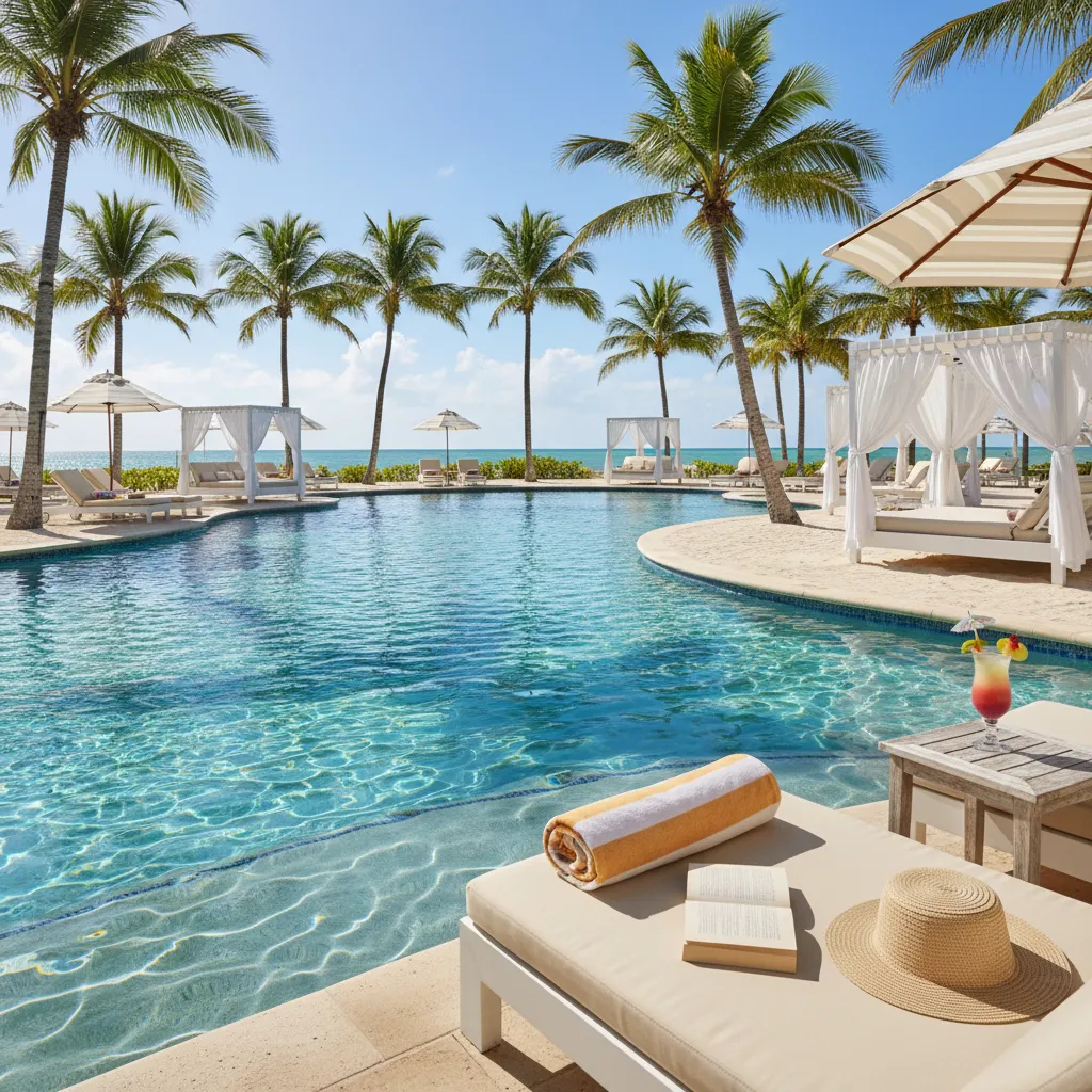 luxury caribbean resort poolside scene17