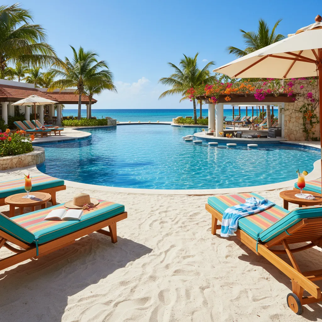 luxury caribbean resort poolside scene2