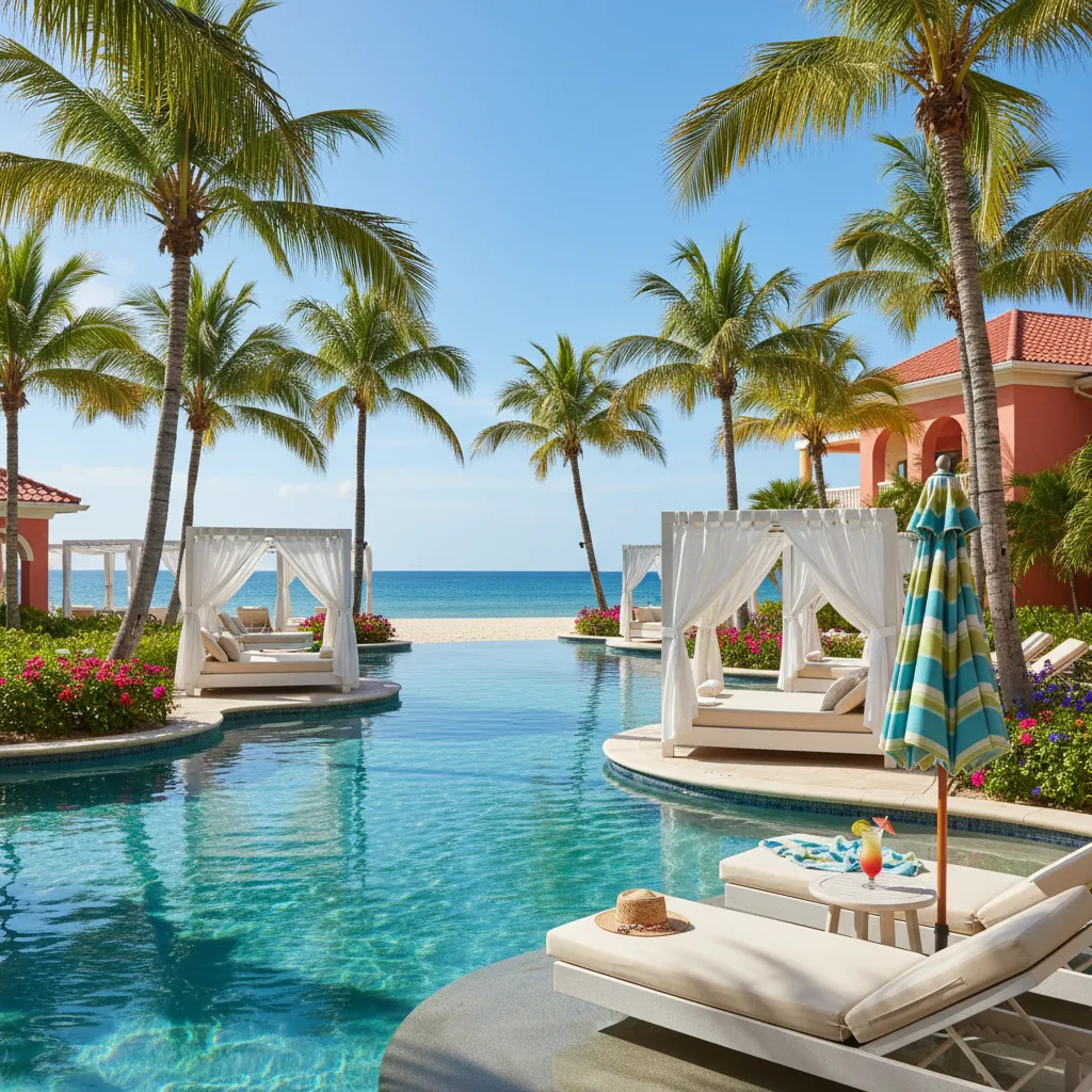 luxury caribbean resort poolside scene21