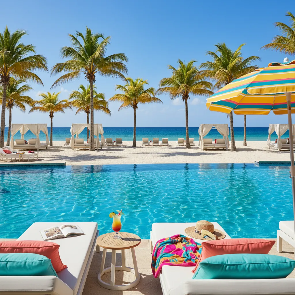 luxury caribbean resort poolside scene30