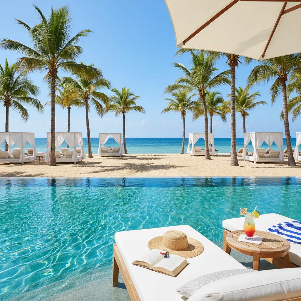 luxury caribbean resort poolside scene32