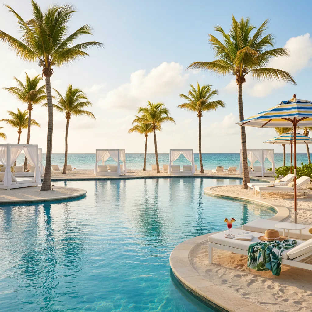 luxury caribbean resort poolside scene33