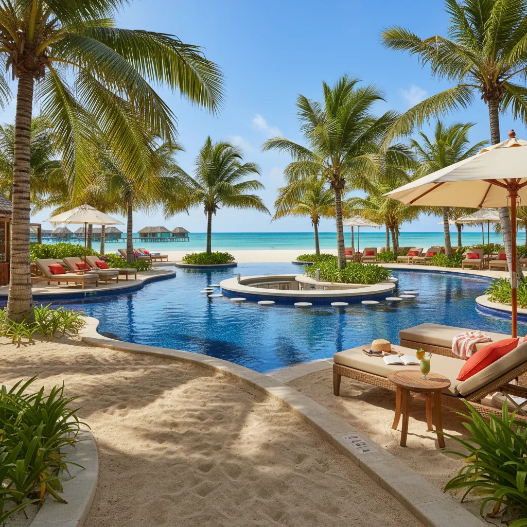luxury caribbean resort poolside scene34