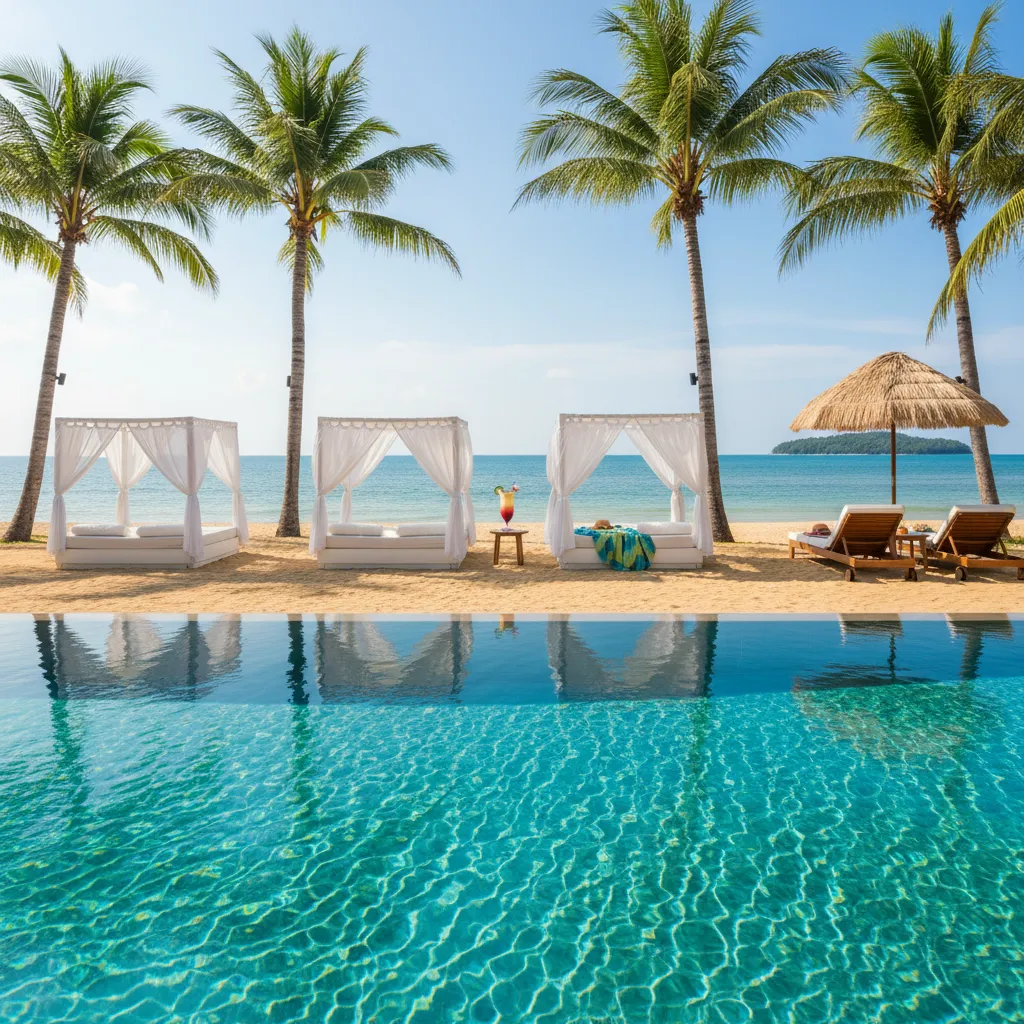 luxury caribbean resort poolside scene37