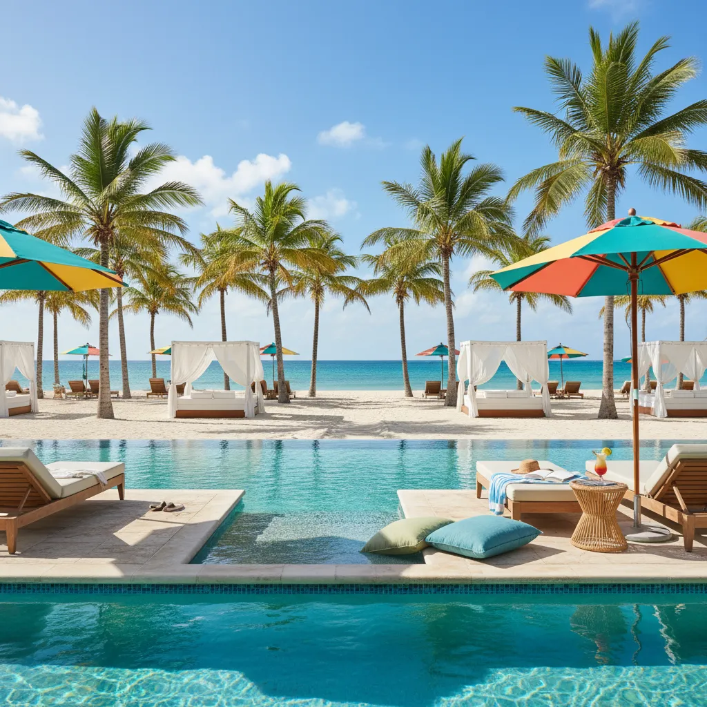 luxury caribbean resort poolside scene38
