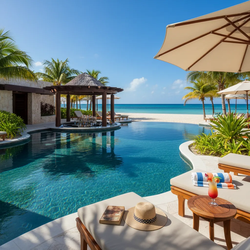 luxury caribbean resort poolside scene43