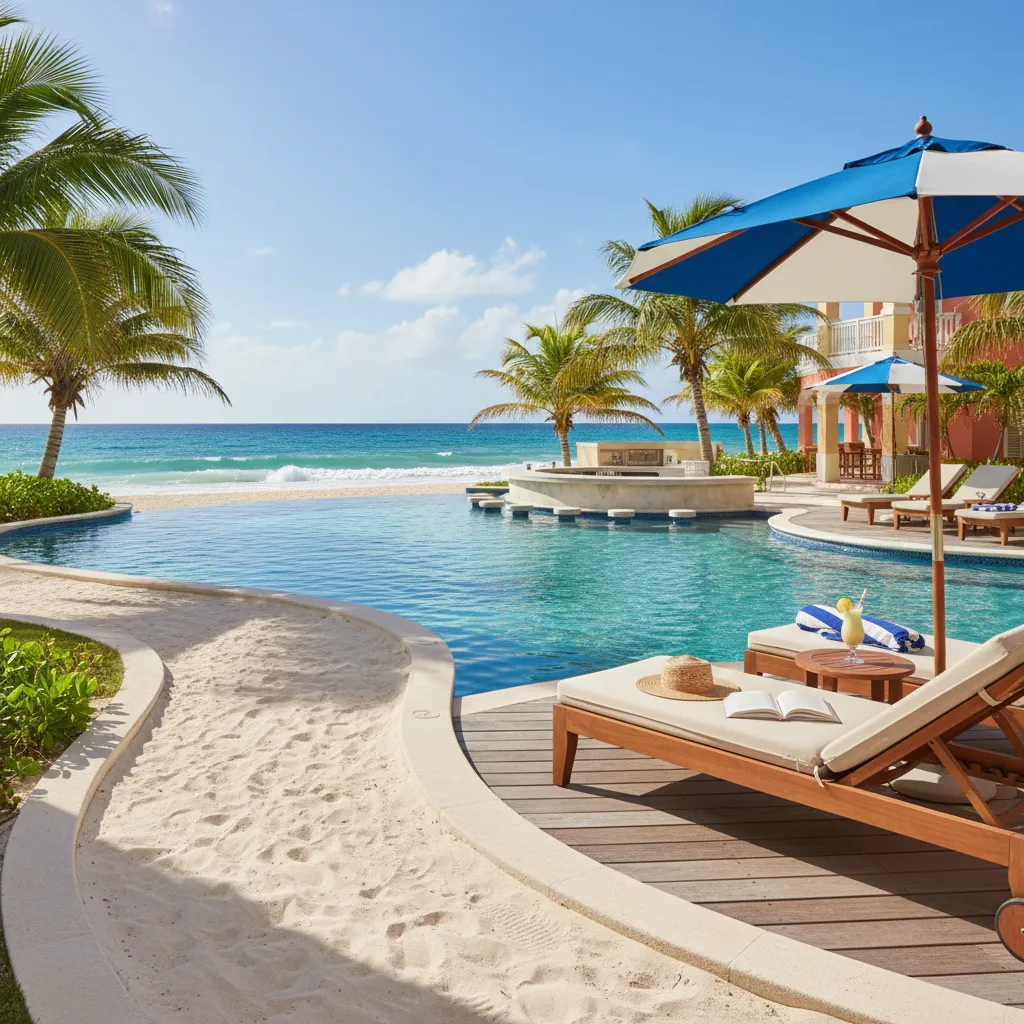 luxury caribbean resort poolside scene44