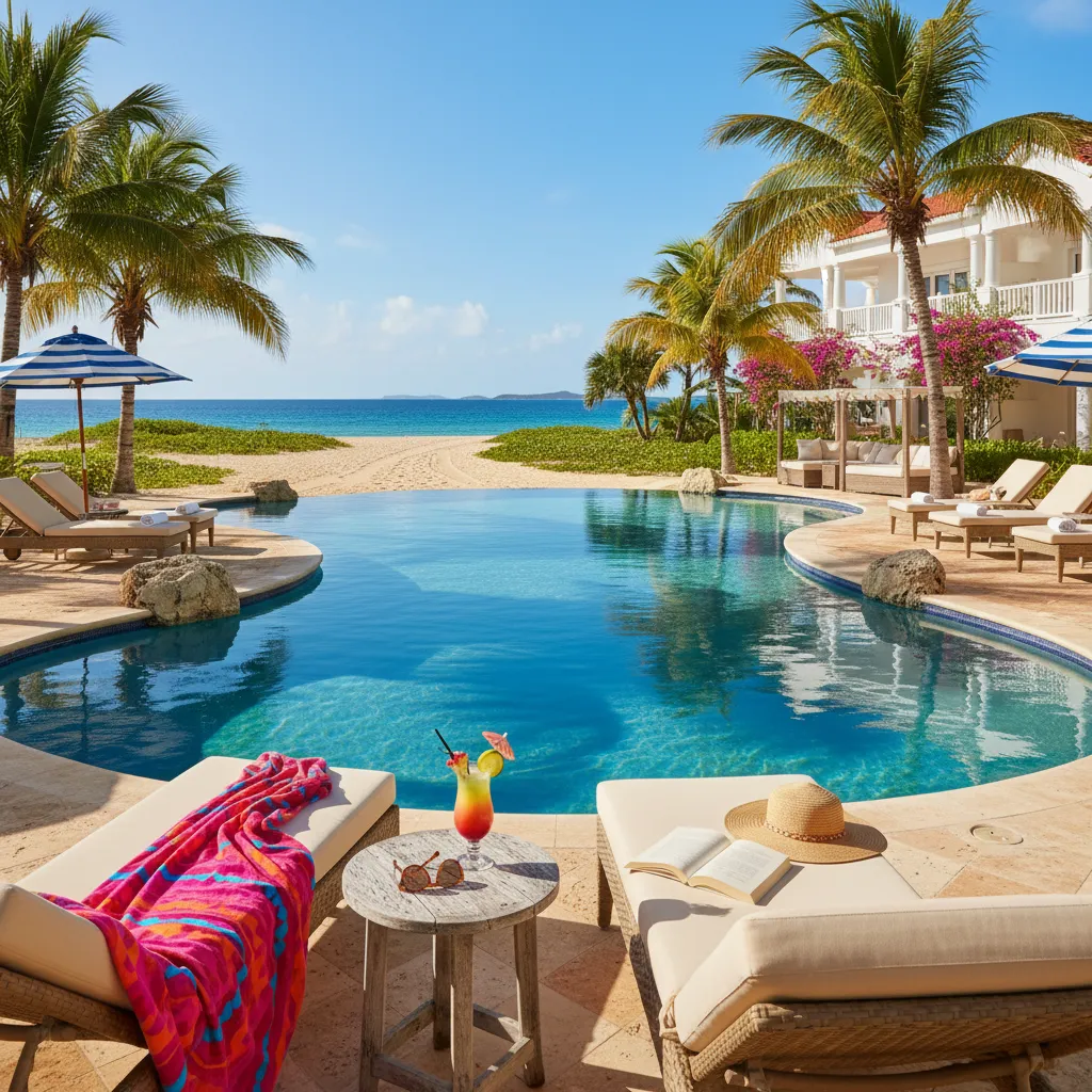 luxury caribbean resort poolside scene6