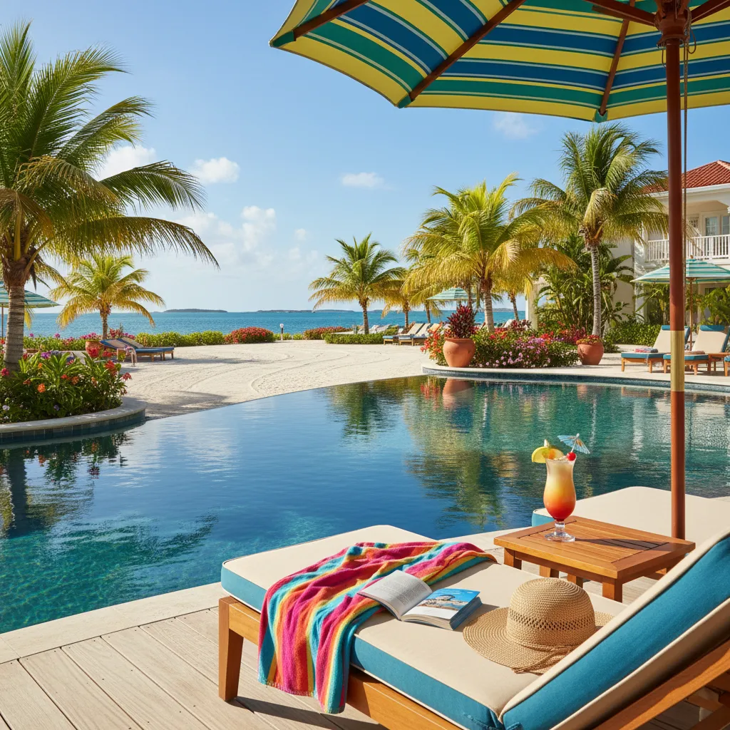 luxury caribbean resort poolside scene7