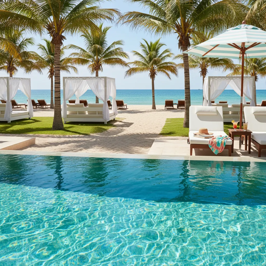 luxury caribbean resort poolside scene9