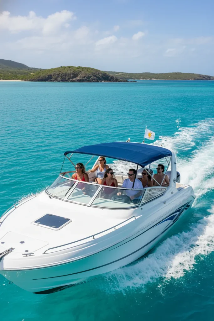 Is The Adventure Antigua Xtreme Circumnavigation Tour Worth It? white speed boat with vinyl roof. not too many people